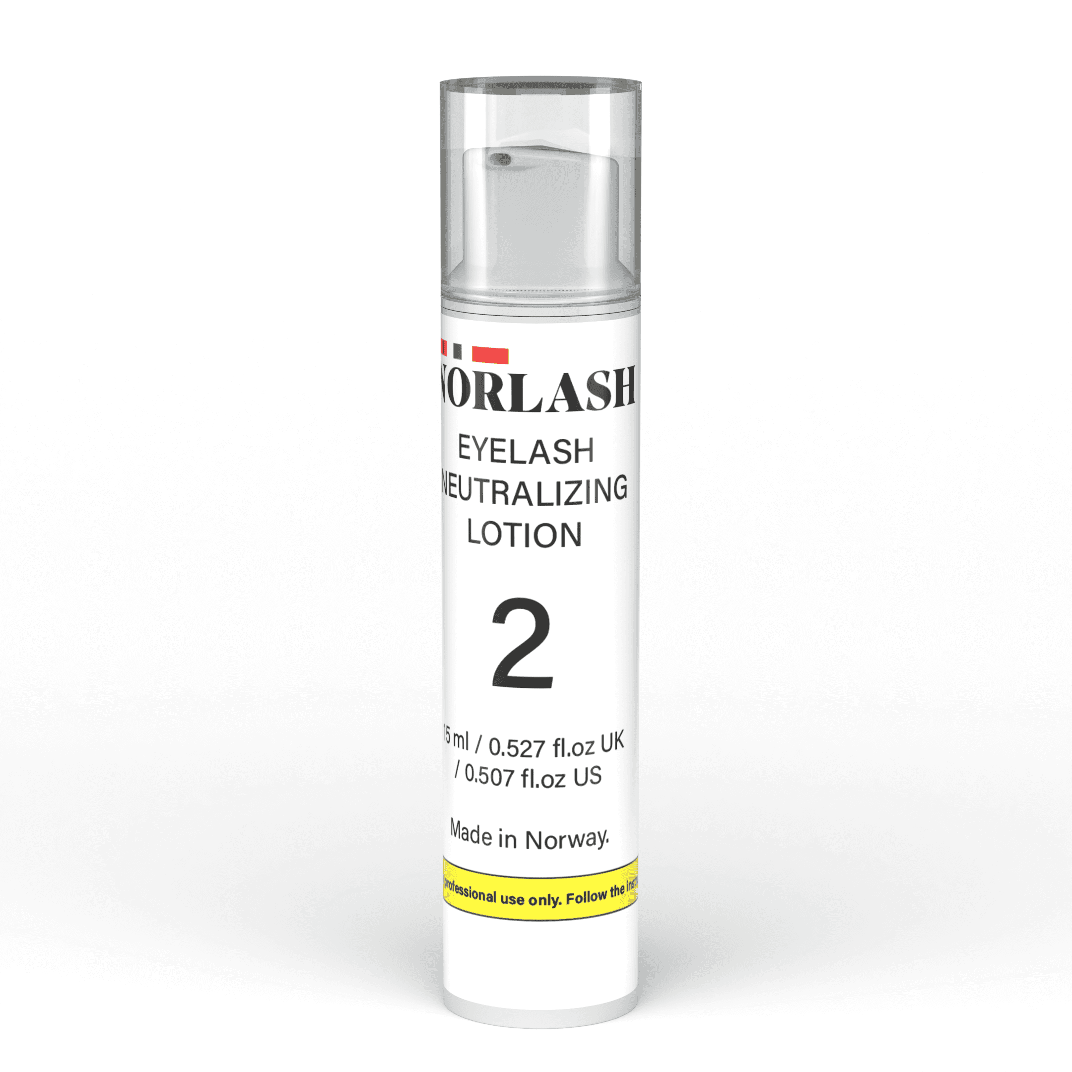 A bottle of NORLASH neturalizing lotion on a white background